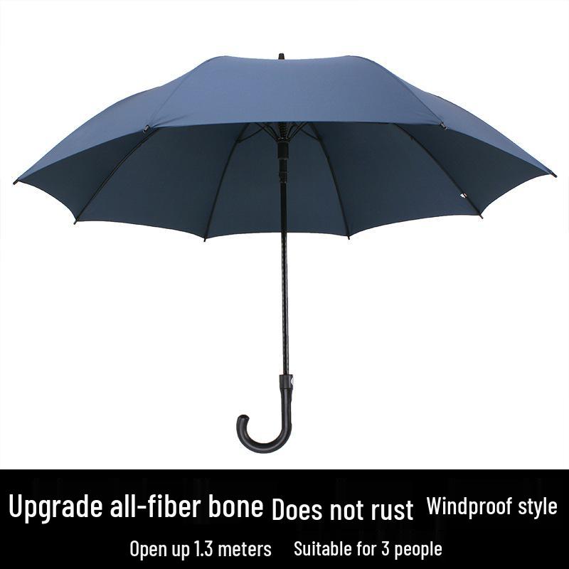 Extra Large Black Retro Men's Umbrella with Long Straight Hook Handle and Blank Logo