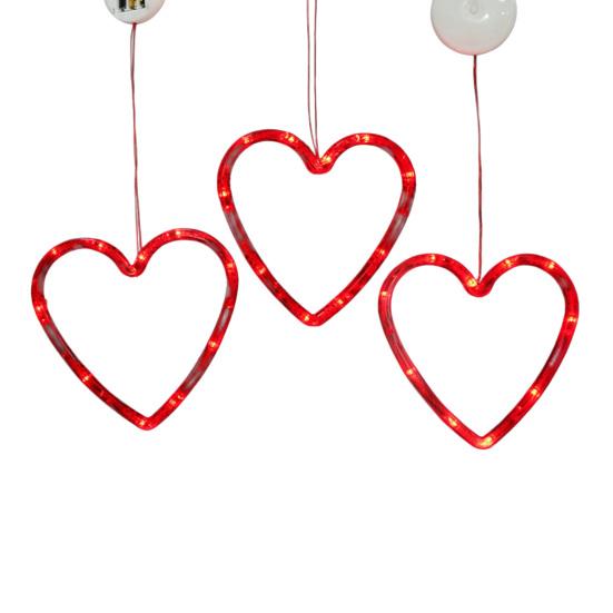 3 Bucăți Lumini Cortină Inimă cu Ventuze Lampă Portabilă Iubire Lumini Fereastră de Ziua Îndrăgostiților cu Telecomandă Iluminat Festiv Romantic