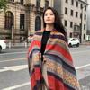Travel Ethnic Style Striped Faux Cashmere Thick Scarf Fashionable Versatile Windproof Scarf for Women