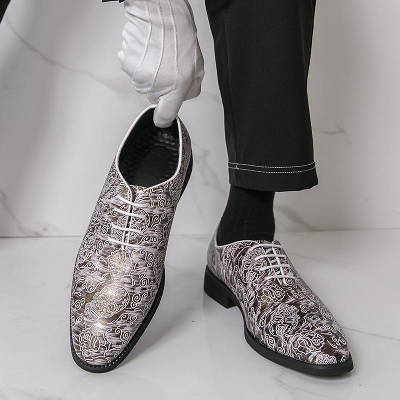 Men Derbys Oxford Skull Print Personality Nightclub Leather Shoes Men's Tuxedo Wedding Blazers Saddle Dance Shoes Plus Size