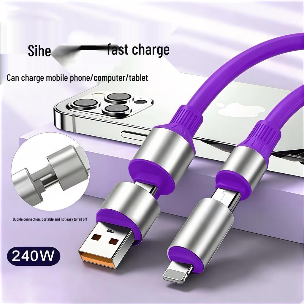 240W 4-in-1 Mecha Data Cable for Type-C: Compatible with Huawei and Apple 15/17 with PD Extended Charging.
