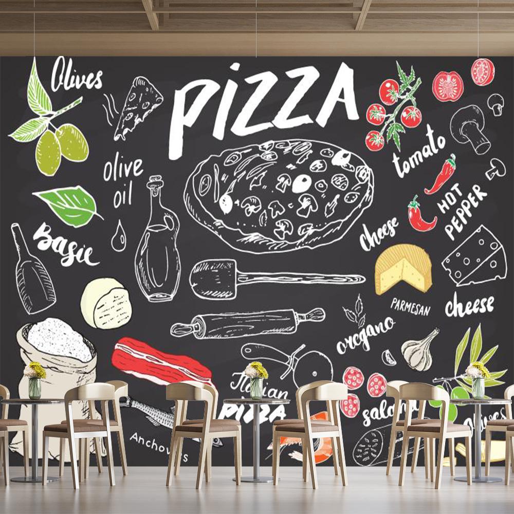 Handdrawn Pizza Menu Wallpaper Pizza Photo Wall Mural Snack Pizza Shop Wall Paper