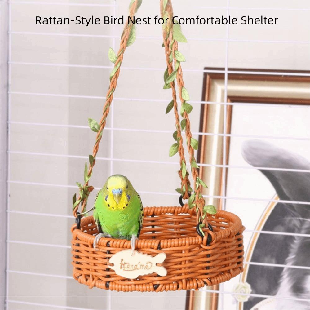 Imitation Rattan Pet Bird Nest Breathable Round/Square Bird Hammock for Cage Hand-Woven Washable Bird Sleeping Hut Parakeet
