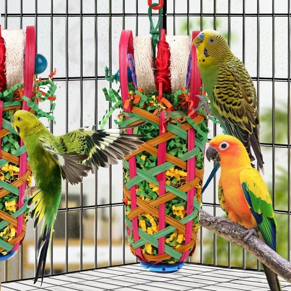 New Colored Bird Chewing Fun Foraging Loofah Material Rattan Parrot Toy Interactive Large Cage Accessories for Cockatoos