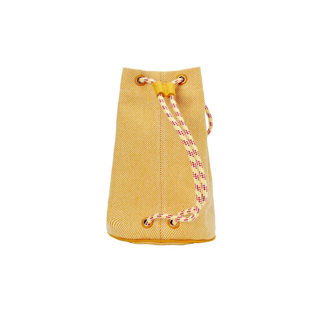 Hermes Les Cabanes Garden Cabin Two-Tone Twill Wool Printed Drawstring Clutch Bag Women Clutch Bag Desert Sand-Yellow H103656M03