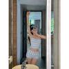 Swimsuit 's split striped vacation style slim fit conservative neck bikini beach hot spring swimsuit
