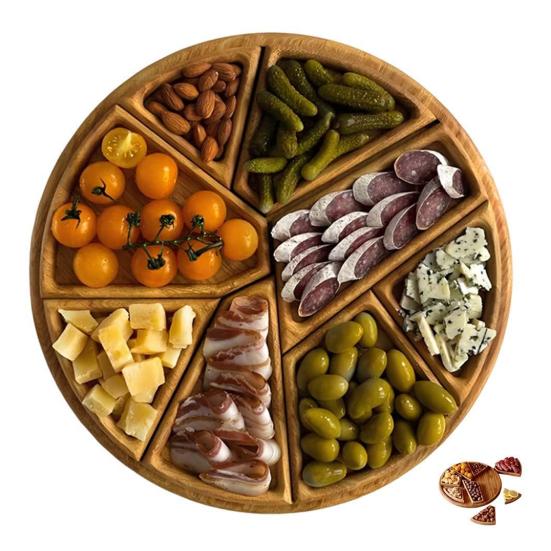 Wood Puzzle Serving Tray with 8 Removable Compartments Cocktail Party Platter for Fruits Cheese Nuts Elegant Kitchen Essential