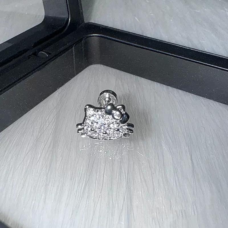

Sanrio Hello Kitty Full Diamond Ear Studs Kawaii Cartoon Cute Anime Earrings Simple All-Match Earring For Girl Jewelry Gifts