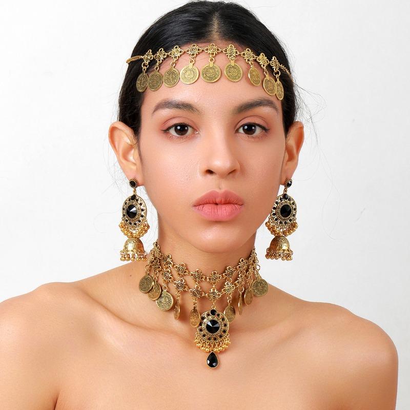 

Meier Diamond jewelry suit retro bohemia round earrings rice beads pendant necklace