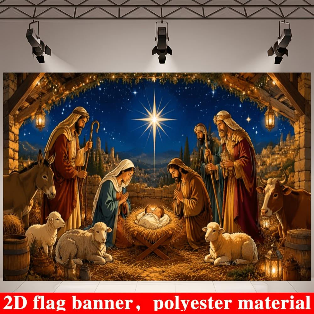 One 2D flag - background cloth with the theme of the birth of Jesus Christ during Christmaszyc