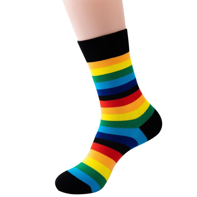 Men Spring and Autumn New Striped Rainbow Sports Cotton Long Socks