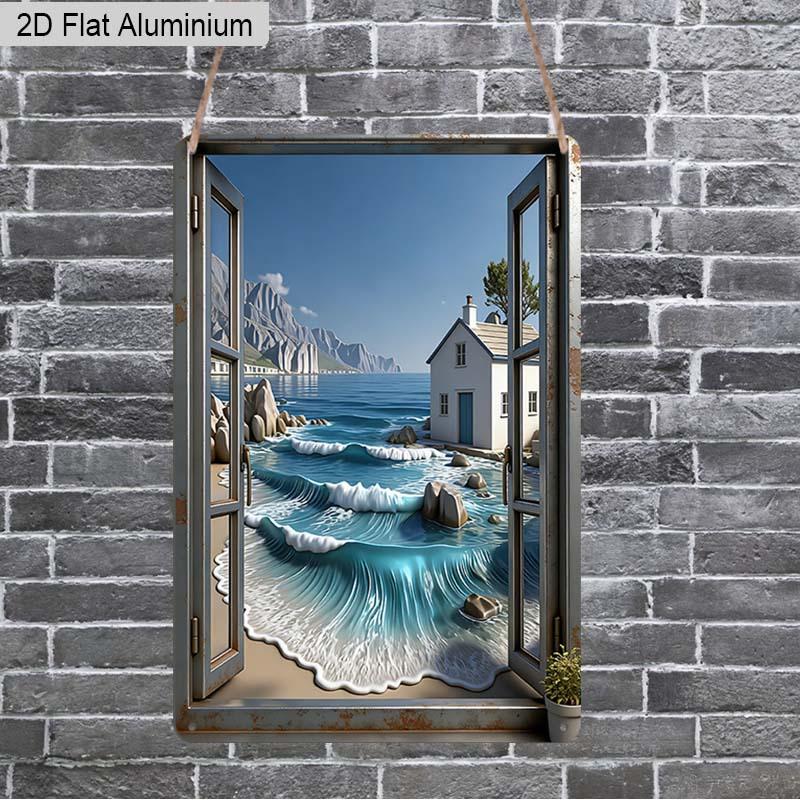 

2D Flat 1pc Seaside Villa Aluminum Decoration Plaque, Coastal Beach House Pattern Sign, Home Decor, Living Room Decor, Bedroom Decor, Porch Decor and 20*30cm