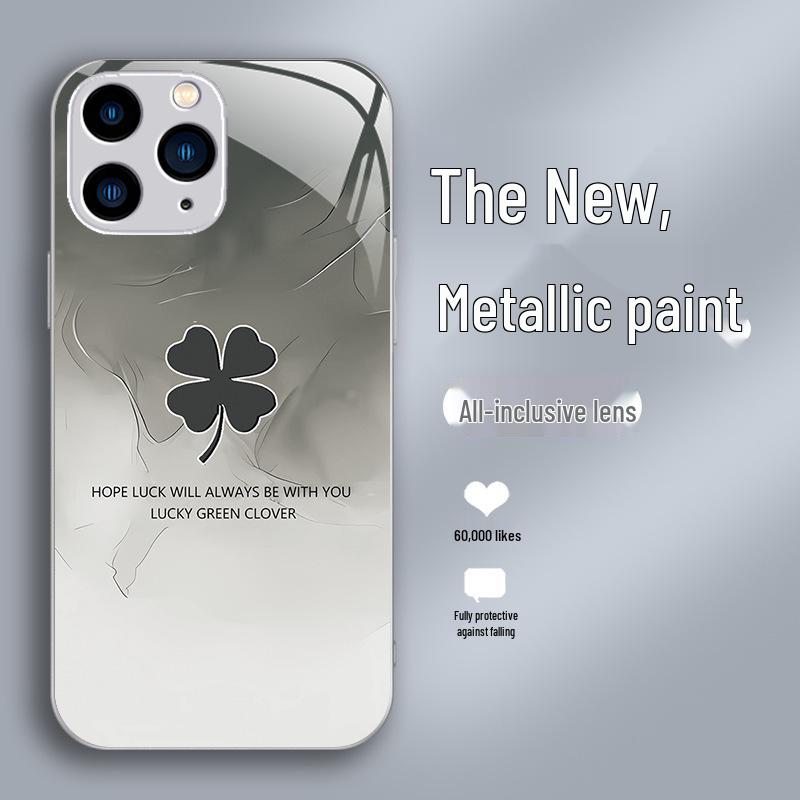 Four-leaf clover liquid glass phone case for Apple 15/15Pro/14Pro/13Mini Max