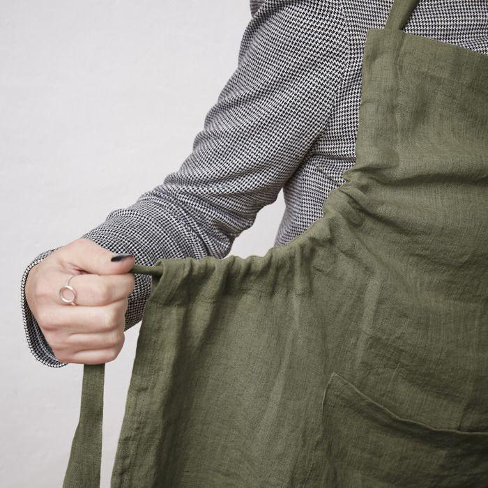 Tablier Ajustable En Lin - SOLINE - Thym - 70 X 85 Cm - 100% Lin - Poche Pratique