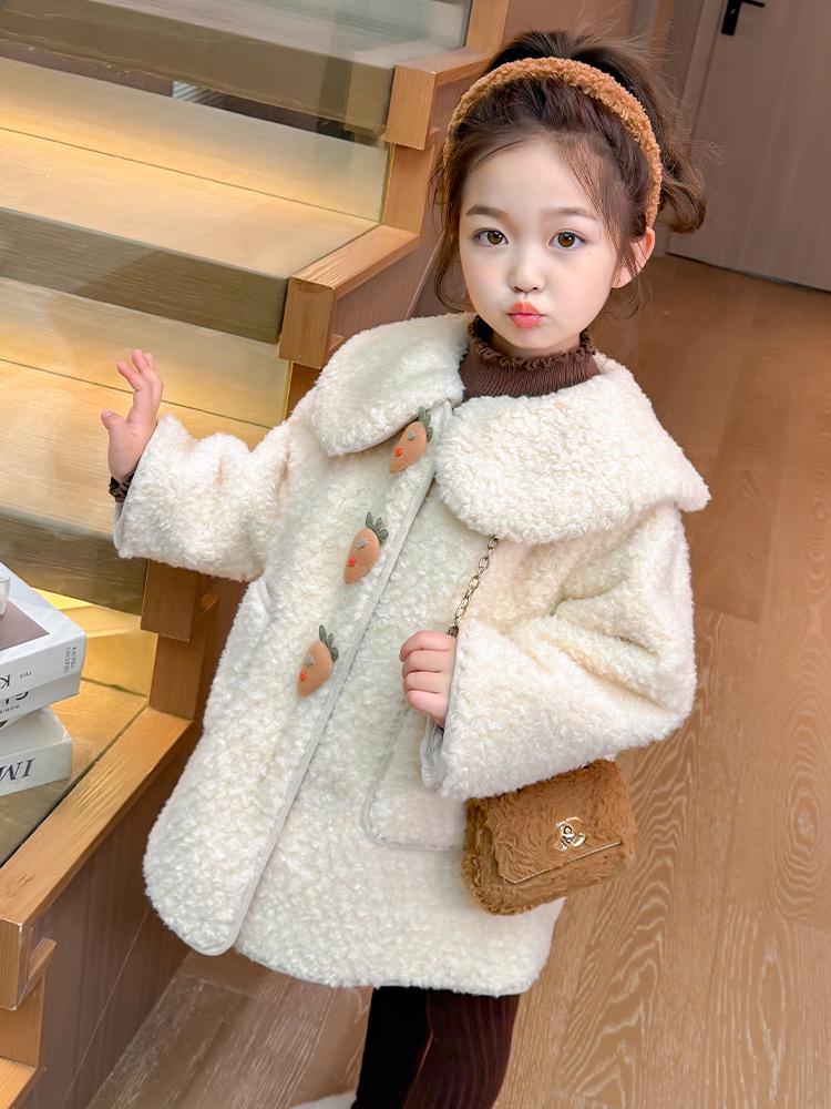 2025 Girls' Lambswool Fleece-Lined Sweater Coat for Autumn & Winter