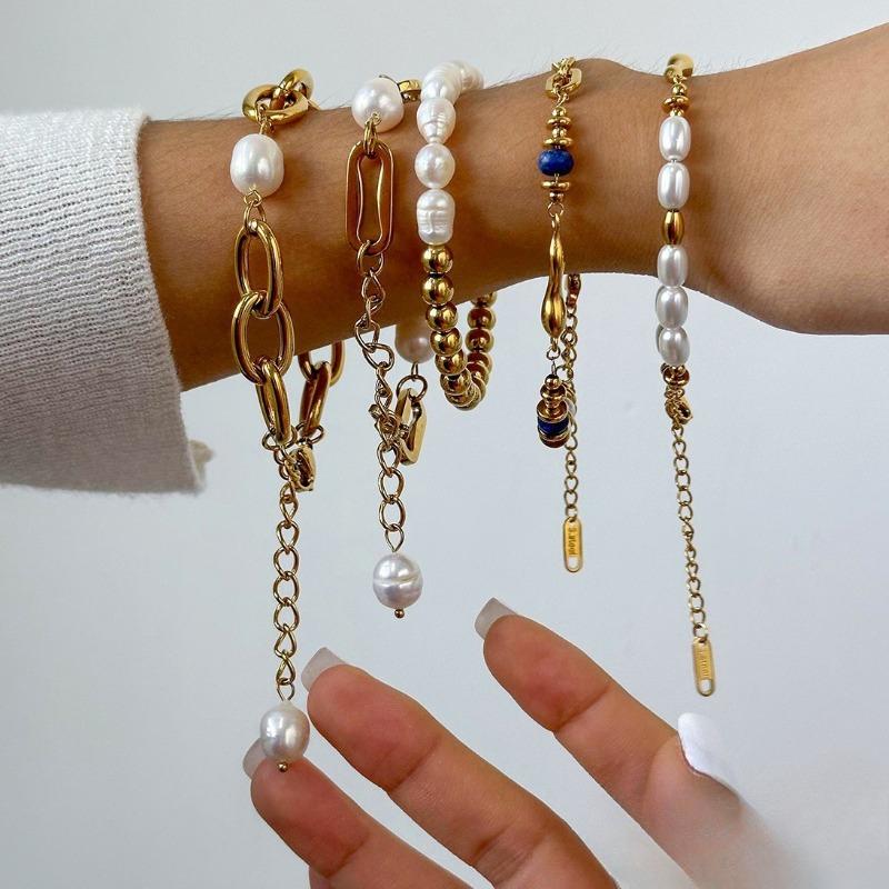 Bracciale Perle in Acciaio Inossidabile - Un Accessorio Elegante da Sovrapporre con Bracciale in Acciaio Titanio per Donna