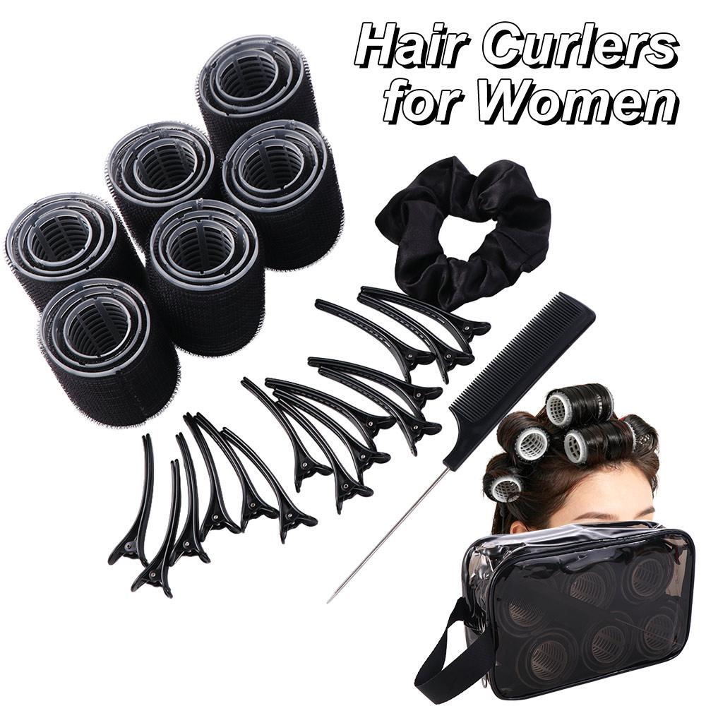 35Pcs Black Self-Grip Hair Rollers Set DIY 3 Sizes Rollers Curly Hair Roller with Comb Reusable Heatless Hair Curlers