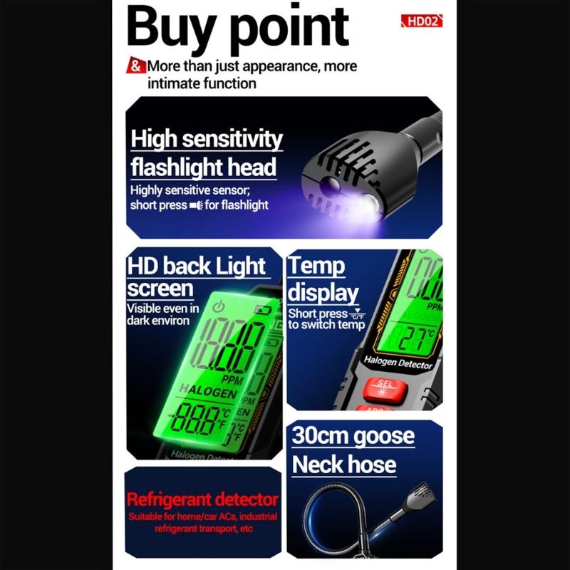 Refrigerants Leak Detector Battery Operated Halogens Leak Tester For 22 32 R134a Detections HVAC Leak Detector