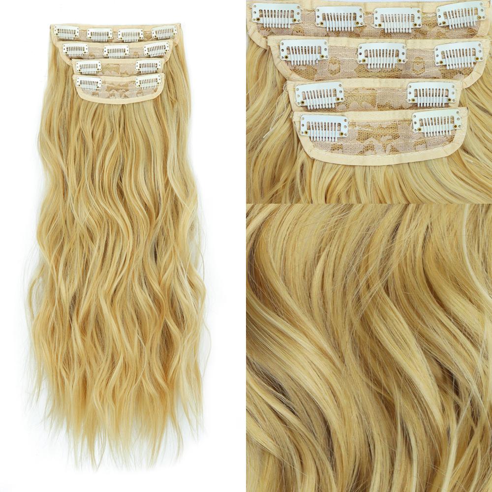 MISSQUEEN Light Brown Long Wavy Hair Extensions Synthetic Fiber Natural 4 Pieces Clip On Hairpiece Women Fashion Daily Wear Hair