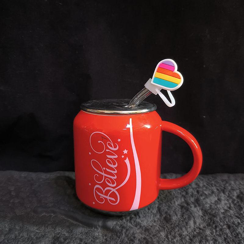 400ml Lovers Coke Cans Water Mug with Straw Lid Ceramic Believe Mugs Coffee Cups Student Couple Drinking Cup Best for Birthday