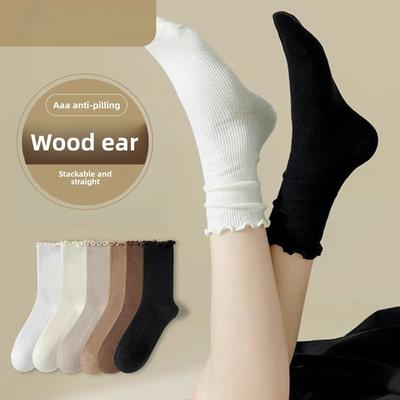 Calzini da Donna Estivi Sottili alla Moda Nuovi con Orecchie di Legno Laterali nel Tubo Stack Socks