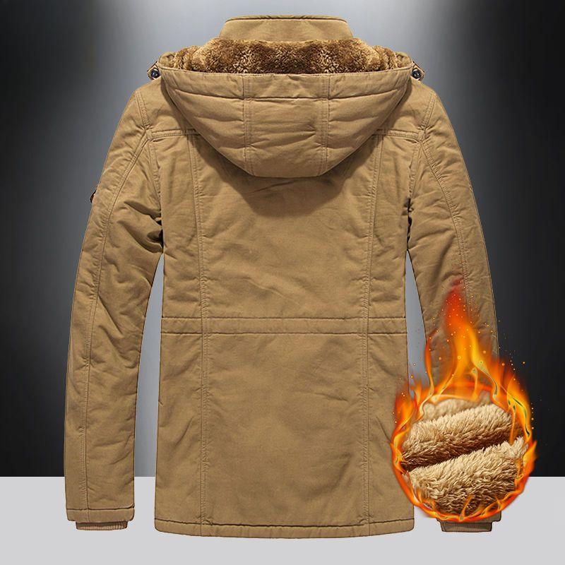 Zimní bunda Pánská Plus sametová Střední délka Polstrovaný kabát Bavlna Kabát Kožešina Límec Teplé Pánské oblečení