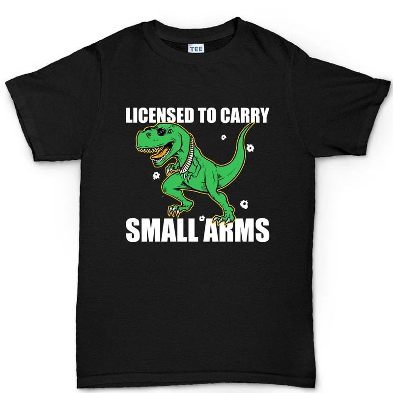Dinosaur pure cotton Tshirt Casual Streetwear Unisexs Fitness Muscle Black TShirt Cool Graphic Tee Licensed to Carry Small Arms M