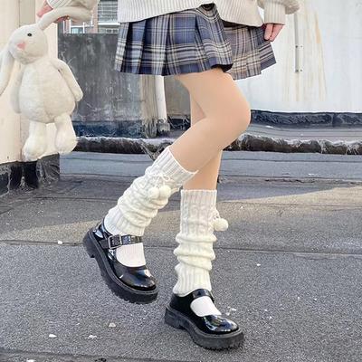 Japanese Style Winter Warm Socks Lolita Warm Leg Knitted Socks  Wool Ball Knitted Foot Covers Leg Warmers With Balls For Women