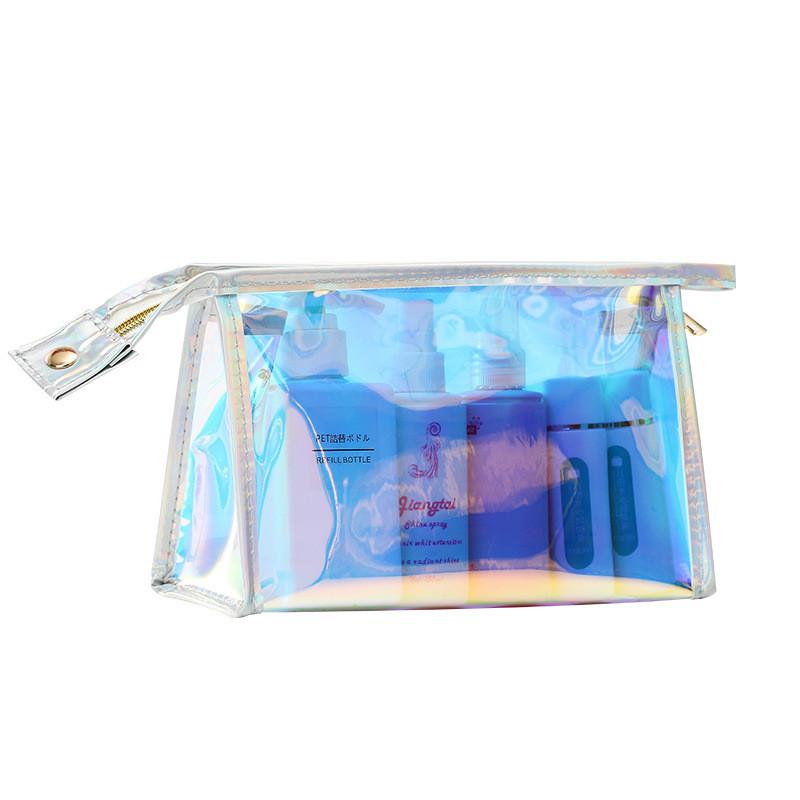 Modern Minimalist Pvc Travel Makeup Organizer With Glitter Effect For Women