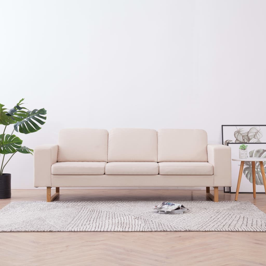 3 Seater Sofa Fabric Cream White