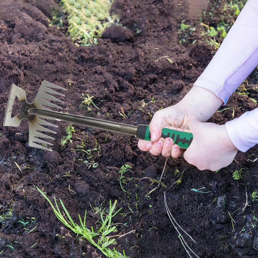 2 In 1 Garden Rake Manual Weed Grass Rooting Tool Puller Shovel 5/6/11 Tooth Weeding Removal Hand Gardening Loose Soil Tool