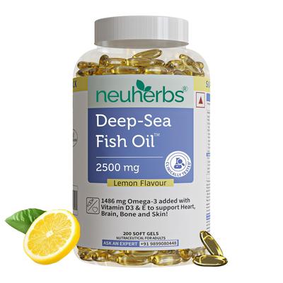 Neuherbs Kapsułki z olejem rybim Omega 3 z głębin morskich Potrójna siła Wysoka zawartość EPA DHA Miękkie kapsułki dla wsparcia mięśni, stawów i mózgu 200 Kapsułek