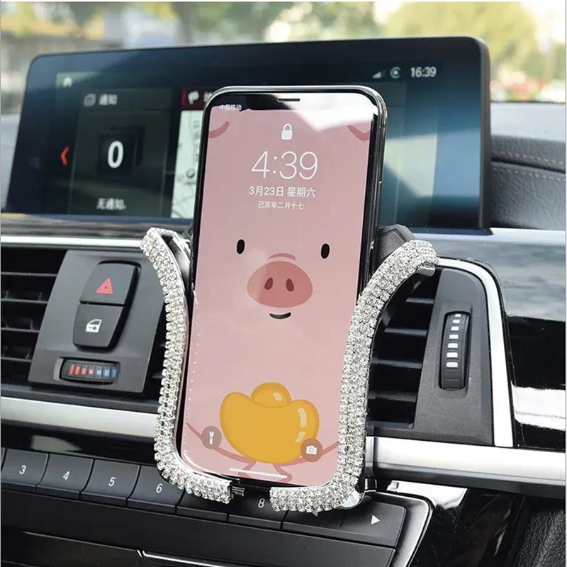 Rhinestone Bling Car Phone Holder, Girls Universal Auto Diamond Air Vent Mount Car Crystal Accessories for Women