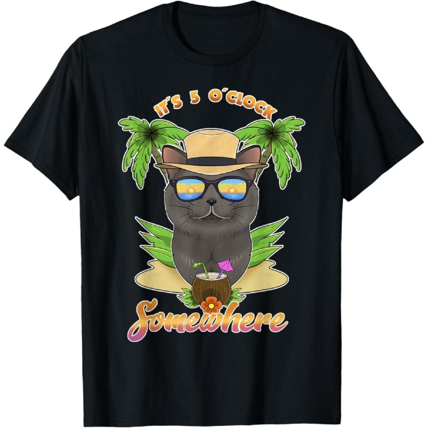 It Is 5 O´Clock Somewhere Drinking British Shorthair Cat T-Shirt S