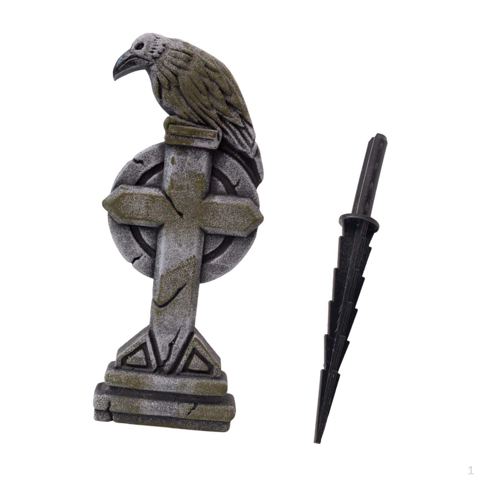

Foam Halloween Tombstone Yard Sign Party Outdoor Prop Haunted House Crow Cross Graveyard Headstone