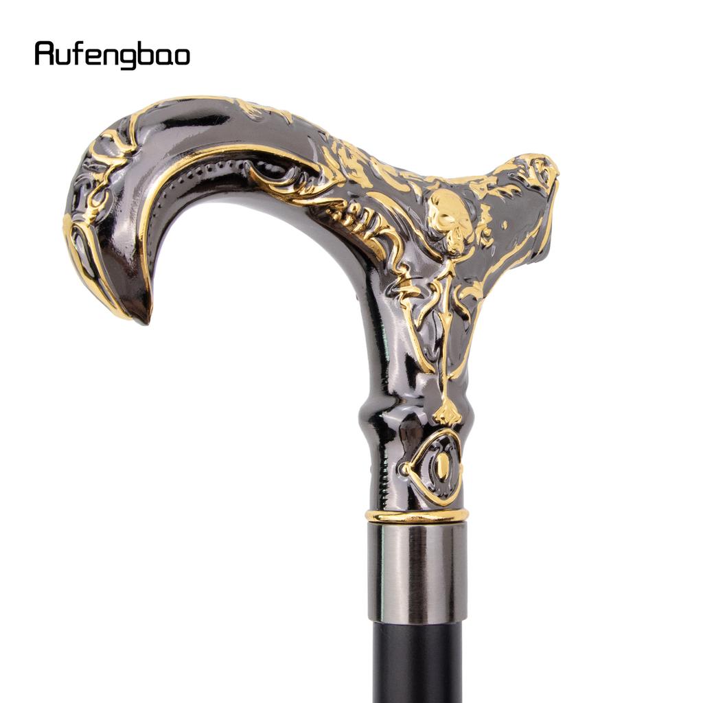 Golden Black Skull Flower Head Walking Cane Fashion Decorative Walking Stick Gentleman Elegant Cosplay Cane Knob Crosier 93cm