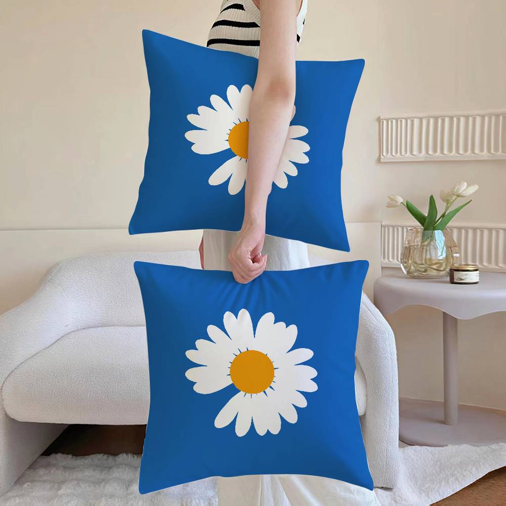 Anime Daisy Pillow Case Sofa and Living Room Decorative Cushion Covers Dust-proof and Mite-proof Invisible Zipper