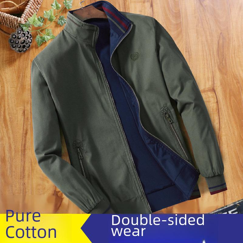 Pánská oboustranná bavlněná bunda na jaro a podzim - Stojáček, ležérní styl