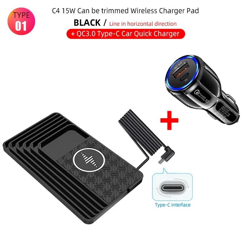 Type C Car Wireless Charger Mat Silicone Non-Slip Pad for iPhone 15 14 13 12 11 Samsung S24 Xiaomi Car Phone Fast Charging Stand
