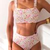 Women's Swimsuit Small Floral Sexy Backless High Waist Bikini Beachwear Bathing Suits