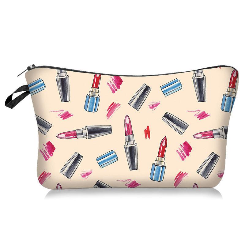 Printed Lipstick Makeup Bag Travel Portable Large Capacity Wash Pouch Storage