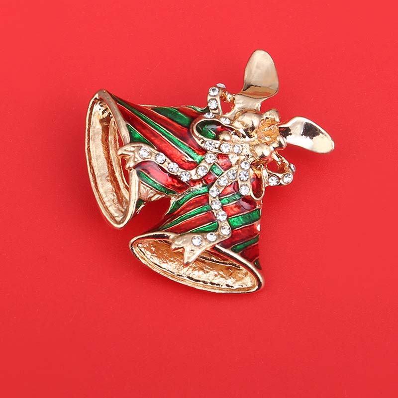 Christmas Brooches for Women Exquisite Cute Santa Bells Brooch Pin Shiny Zircon Garland Badge Trendy Clothes Accessory Jewelry