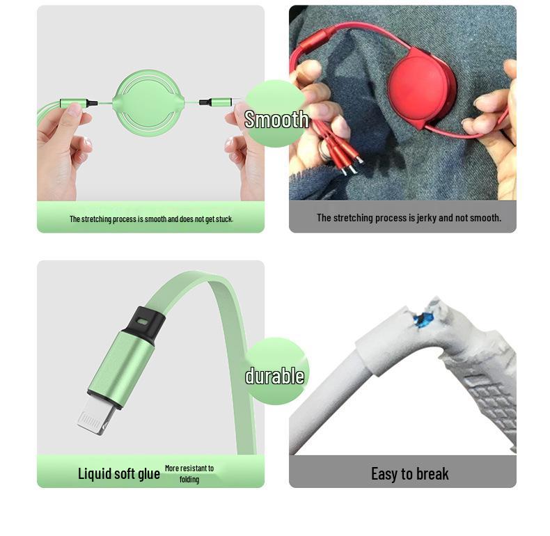 Yuhe Retractable Silicone Fast Charging Cable: One-to-Three for Apple & Huawei with Custom Logo