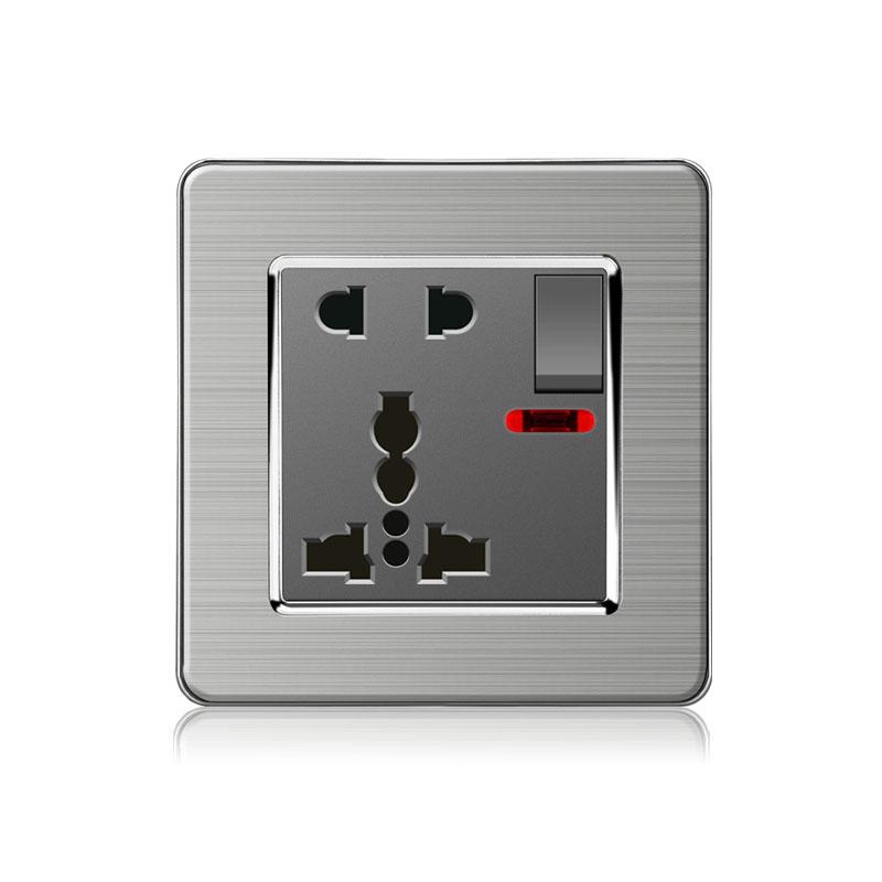18W Type-C Fast Charging Universal 5-pin Dual Power Socket,Stainless Steel  Electrical Outlet with DC 5V 3.1A Type-c USB Charger