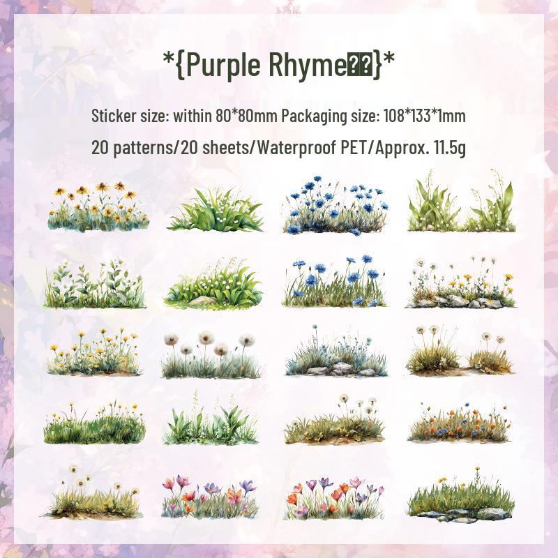 ZABC Pet Sticker Pack: Green Wilderness Plant Landscape - 20 Sheets, 6 Styles.