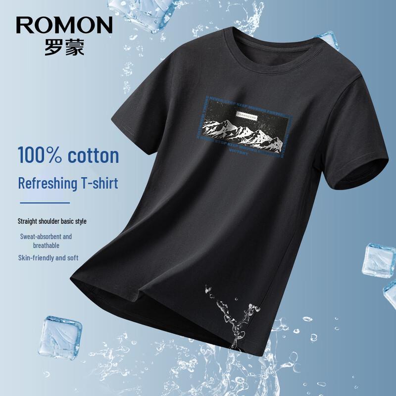 ROMON Men's Pure Cotton Easy-Care Round Neck Short-Sleeve T-Shirt