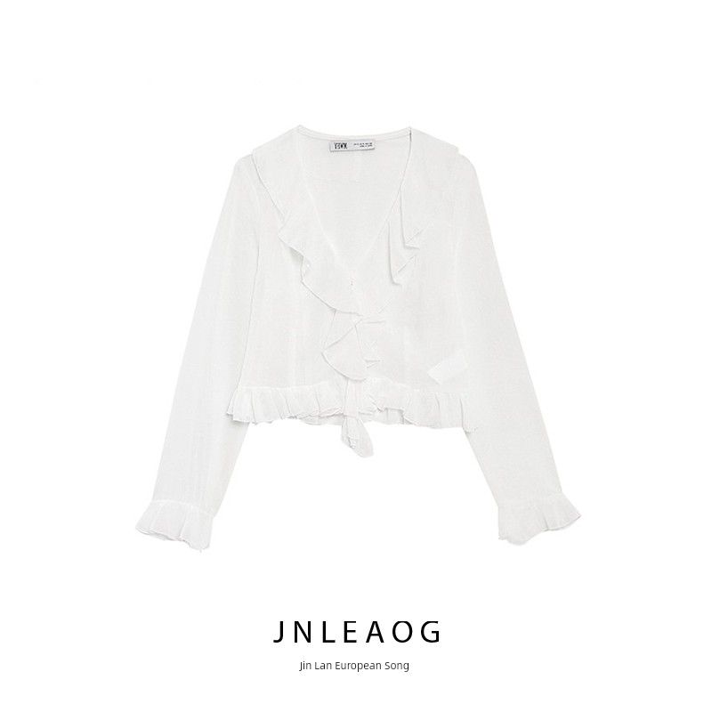 Jnleaog Autumn New Women's Clothing Fashion Style Stylish Laminated Decoration Translucent Shirt 3666053
