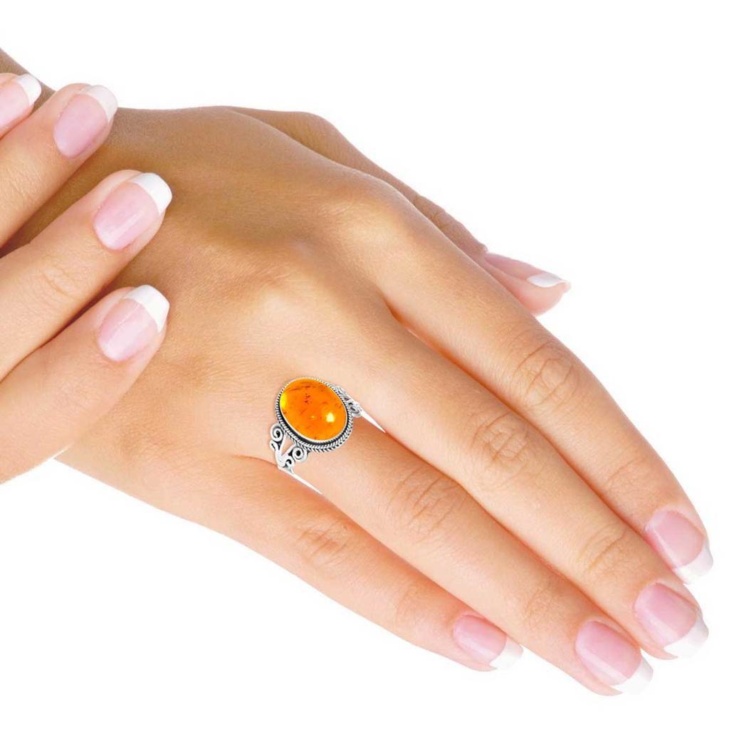 925 Sterling Silver Ring Women Gemstone Handmade Jewelry Engagement Gift Amber Amethyst Black Onyx Carnelian Garnet Quartz Green Onyx Gold Stone Boho