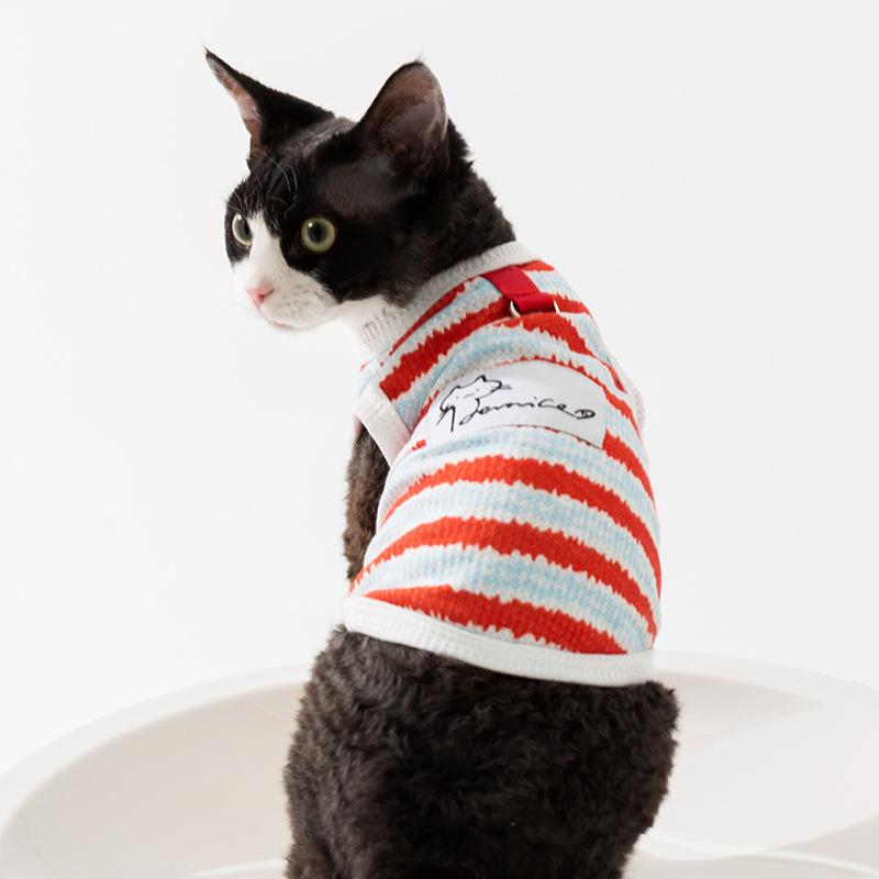 

Spring and Summer Thin Striped Kitten Hooded Vest Small Dog Teddy Bigbear Puppy Dog Pet Cat Clothes L (recommended weight 8-6kg)