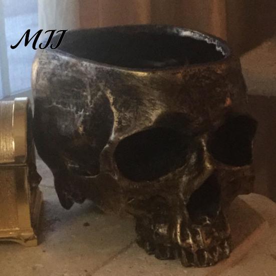 Halloween Desk Organizer Skull Planter, Resin Head Flower Pot, Candy Bowl, Spooky Party Supplies Gothic Decoration for Tabletop Home Bar Office Makeup